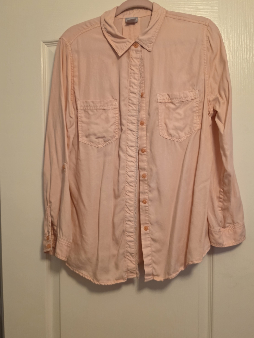 Chico's Touch Of Cool Pink Lyocell Fringed Button Down